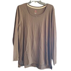 Isaac Mizrahi Long Sleeve Round Neck Tan T-Shirt 100% Cotton Size XL